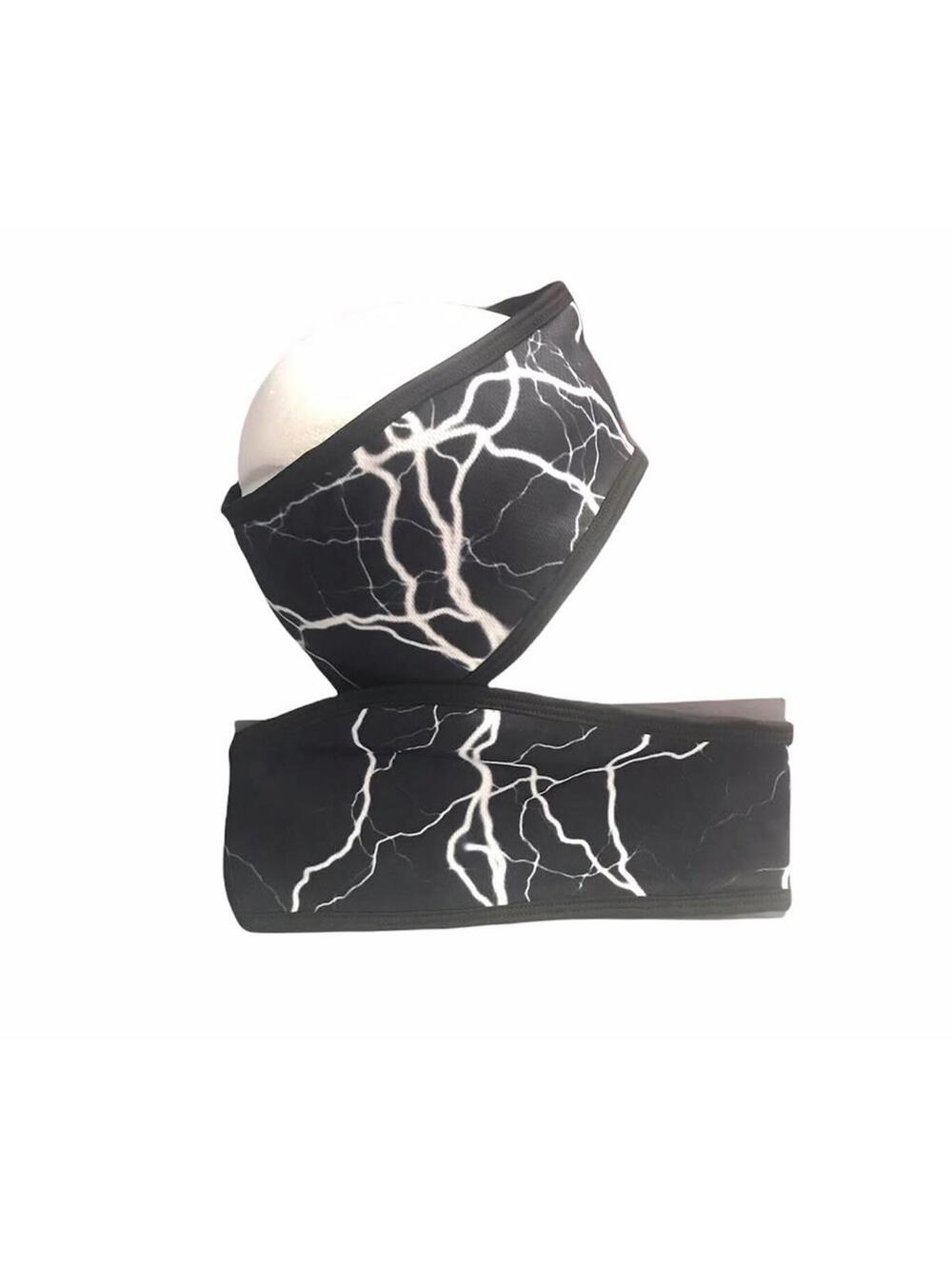 Black Lightning Print Sports Headband Set Unisex Stretch Universal Fit 2 Pack